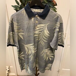 Keeler Bay Muted Colors Tropical Print Palm Leaf Hawaiian Print Polo Shirt SS L